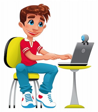 Boy and computer. Funny cartoon and vector character Stock Photo - Budget Royalty-Free & Subscription, Code: 400-04209813