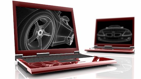 Two red laptop with a wireframe car on the monitor Stock Photo - Budget Royalty-Free & Subscription, Code: 400-04200130