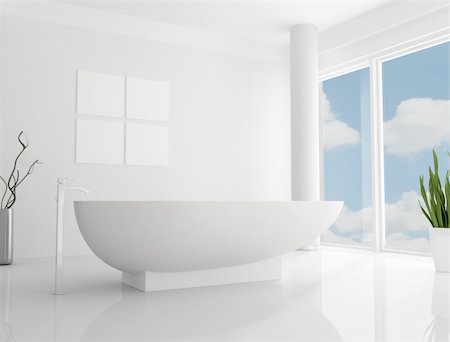 pure white minimalist bathroomthe sky on back ground is a my photo Stock Photo - Budget Royalty-Free & Subscription, Code: 400-04200170