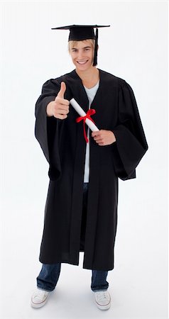 Happy Teen Guy Celebrating Graduation agaisnt white background Foto de stock - Super Valor sin royalties y Suscripción, Código: 400-04200209