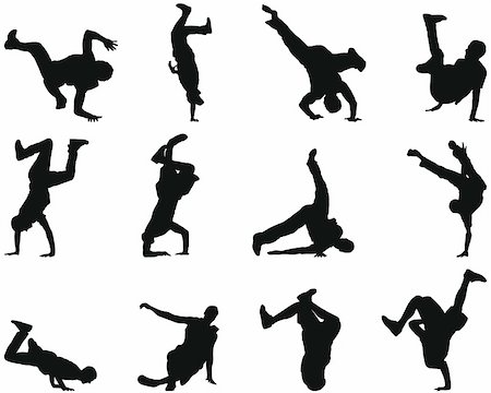 Collection of different break-dance silhouettes. Vector illustration. Photographie de stock - Aubaine LD & Abonnement, Code: 400-04200200
