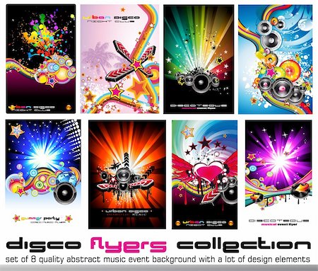 simsearch:400-04320039,k - Set of 8 Quality Colorful Background for Discoteque Event Flyers with music design elements Photographie de stock - Aubaine LD & Abonnement, Code: 400-04200686