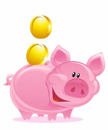 Cute Piggy Bank With Gold Coins Stockbilder - Microstock & Abonnement, Bildnummer: 400-04201348