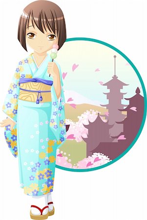 simsearch:400-05383537,k - The cute and kawaii manga style girl in kimono Stock Photo - Budget Royalty-Free & Subscription, Code: 400-04201376