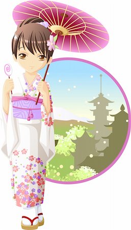 The cute and kawaii manga style girl in kimono Stock Photo - Budget Royalty-Free & Subscription, Code: 400-04201377