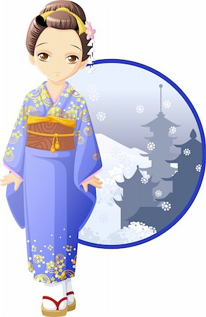 simsearch:400-05383537,k - The cute and kawaii manga style girl in kimono Stock Photo - Budget Royalty-Free & Subscription, Code: 400-04201378