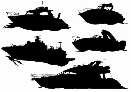 fishing boat at sea illustration - Vector drawing of marine boats. Silhouettes on white background Stock Photo - Budget Royalty-Free & Subscription, Code: 400-04201587