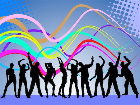 vector eps illustration of dancing people silhouettes on a disco background Stock Photo - Budget Royalty-Free & Subscription, Code: 400-04201591