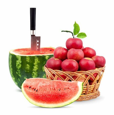 simsearch:825-02308416,k - Watermelon and apples  isolated on a white background Stockbilder - Microstock & Abonnement, Bildnummer: 400-04201941