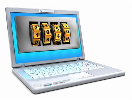 simsearch:400-08729802,k - 3d illustration of laptop computer with combination lock in screen Stock Photo - Budget Royalty-Free & Subscription, Code: 400-04202624