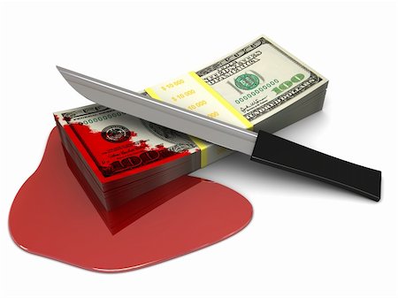 simsearch:693-03363711,k - 3d illustration of money stack with blood and knife, over white background Stockbilder - Microstock & Abonnement, Bildnummer: 400-04202629