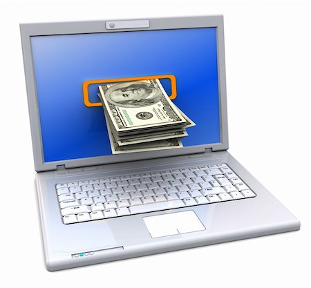 simsearch:400-08314914,k - 3d illustration of laptop computer with money inside screen Stock Photo - Budget Royalty-Free & Subscription, Code: 400-04202650