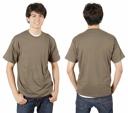 shirt front back model - Young male with blank chestnut t-shirt, front and back. Ready for your design or logo. Stock Photo - Budget Royalty-Free & Subscription, Code: 400-04202802