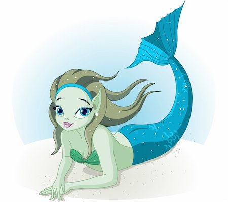fantasy fish art - Vector illustration of a cute mermaid girl under the sea Stock Photo - Budget Royalty-Free & Subscription, Code: 400-04202864