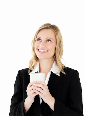 simsearch:400-04188263,k - Confident businesswoman drinking a cup of coffee isolated on a white background Foto de stock - Super Valor sin royalties y Suscripción, Código: 400-04203032