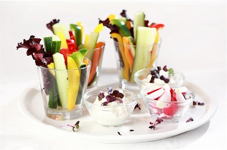 Vegetable sticks with curd cheese served in glass for catering Stock Photo - Budget Royalty-Free & Subscription, Code: 400-04203259