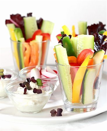 simsearch:400-04165864,k - Vegetable sticks with curd cheese served in glass for catering Stockbilder - Microstock & Abonnement, Bildnummer: 400-04203260