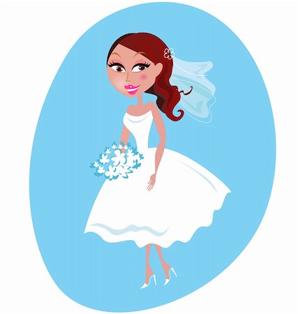 simsearch:400-06454333,k - Beautiful Bride in white wedding dress isolated on blue background. Vector cartoon Illustration. Stock Photo - Budget Royalty-Free & Subscription, Code: 400-04214040