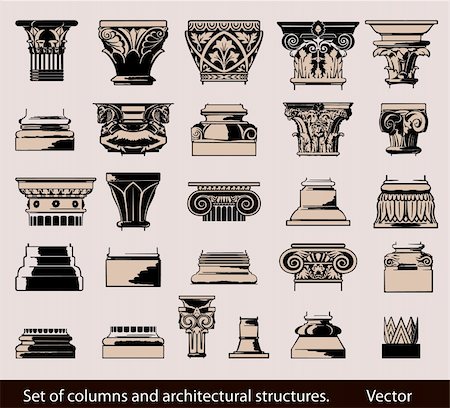 Set of columns and  architectural structures in style of an ancient engraving Fotografie stock - Microstock e Abbonamento, Codice: 400-04214393
