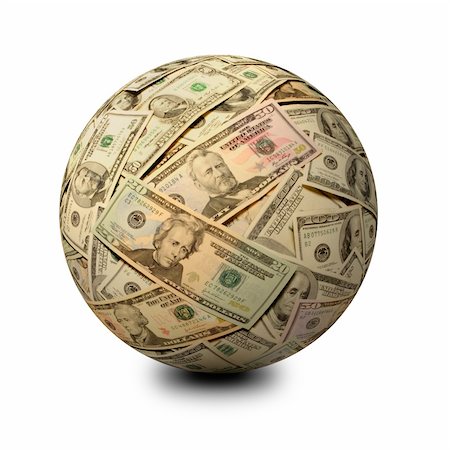 dollar planet world - Sphere of American Banknotes on a White Surface Stock Photo - Budget Royalty-Free & Subscription, Code: 400-04214426