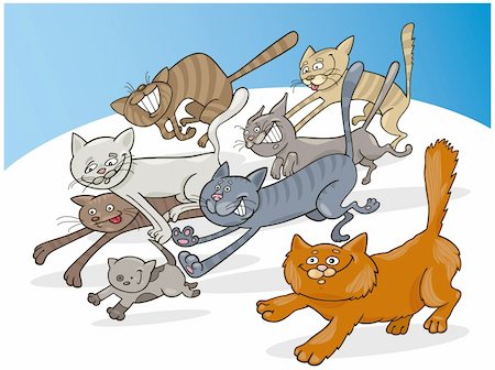 Cartoon illustration of running cats Stock Photo - Budget Royalty-Free & Subscription, Code: 400-04214434