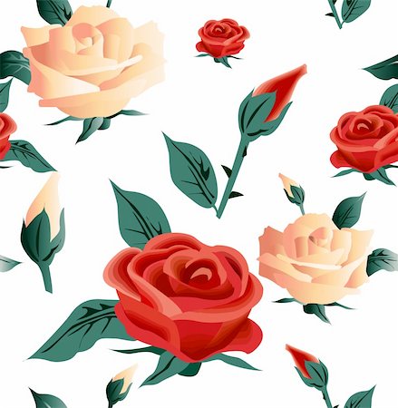 fall floral backgrounds - Roses seamless on white background. Vector illustration Stock Photo - Budget Royalty-Free & Subscription, Code: 400-04214454