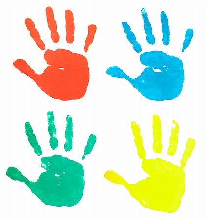 collection of colored hand prints on white background Stock Photo - Budget Royalty-Free & Subscription, Code: 400-04214535