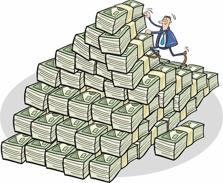 Illustration of businessman climbing on mountain of money Stock Photo - Budget Royalty-Free & Subscription, Code: 400-04214556