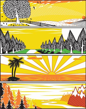 Set of editable vector banner illustrations of landscapes in popart style Photographie de stock - Aubaine LD & Abonnement, Code: 400-04214774