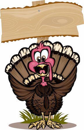 simsearch:400-04214796,k - Cheerful turkey standing in front of wooden sign. The background is on separate layers, and the turkey is broken up into layers for easy editing! Stockbilder - Microstock & Abonnement, Bildnummer: 400-04214796