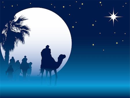 simsearch:400-07056521,k - Nativity scene with wise men on camels going through the desert Foto de stock - Royalty-Free Super Valor e Assinatura, Número: 400-04214874