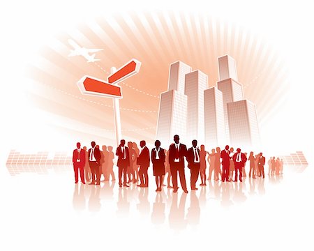 Businesspeople are standing in front of a direction sign, high buildings in the background. Stock Photo - Budget Royalty-Free & Subscription, Code: 400-04214871