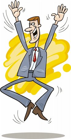 simsearch:400-08159440,k - Cartoon illustration of happy stockbroker jumping Stock Photo - Budget Royalty-Free & Subscription, Code: 400-04214902