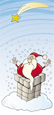 santa claus on the chimney - Illustration of Funny Santa Claus stuck in chimney on the roof Stock Photo - Budget Royalty-Free & Subscription, Code: 400-04215093