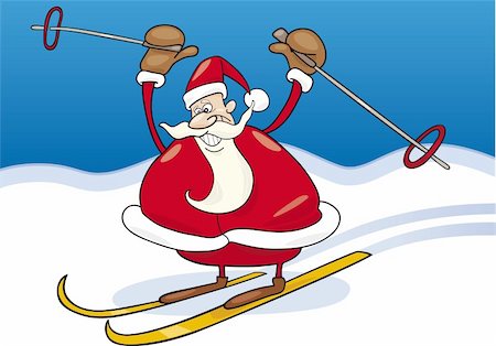 ski cartoon color - Illustration of santa claus on ski Stock Photo - Budget Royalty-Free & Subscription, Code: 400-04215142