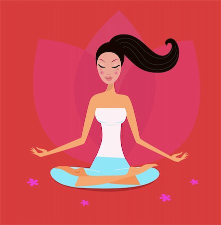 simsearch:400-04790065,k - Asia girl relaxing in yoga lotus position. Vector Illustration. Photographie de stock - Aubaine LD & Abonnement, Code: 400-04215158