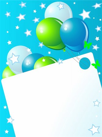 party banner - Blue birthday card with balloons, hat and plenty of copy space. Stock Photo - Budget Royalty-Free & Subscription, Code: 400-04215481