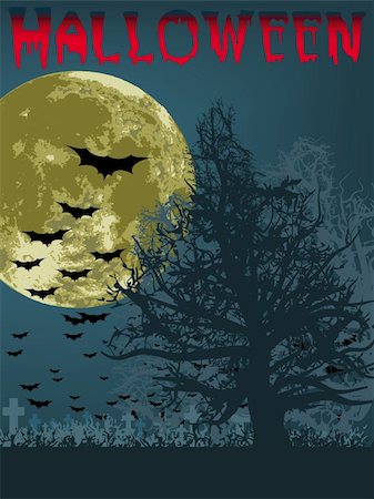 simsearch:400-05680756,k - Halloween illustration poster, with moon, bat and tree. EPS 8 vector file included Stock Photo - Budget Royalty-Free & Subscription, Code: 400-04215594
