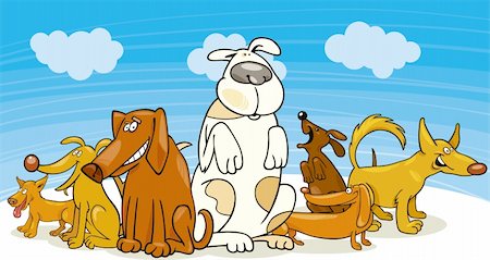 simsearch:400-06356130,k - Cartoon illustration of group of funny dogs Stockbilder - Microstock & Abonnement, Bildnummer: 400-04215635