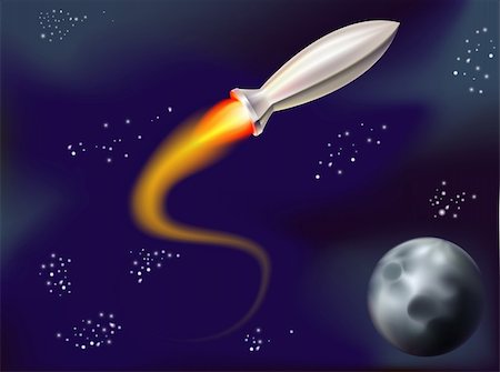 simsearch:846-02793835,k - a fun illustration of a rocket flying in space with stars and planet in view Foto de stock - Super Valor sin royalties y Suscripción, Código: 400-04215787