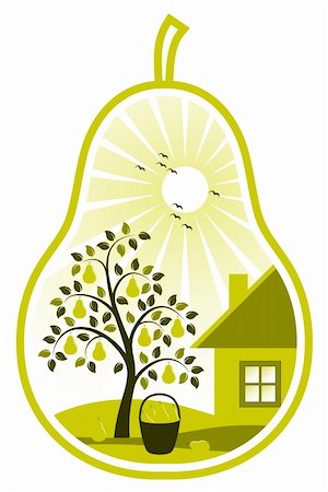 vector pear tree and cottage in pear on white background, Adobe Illustrator 8 format Stock Photo - Budget Royalty-Free & Subscription, Code: 400-04215789