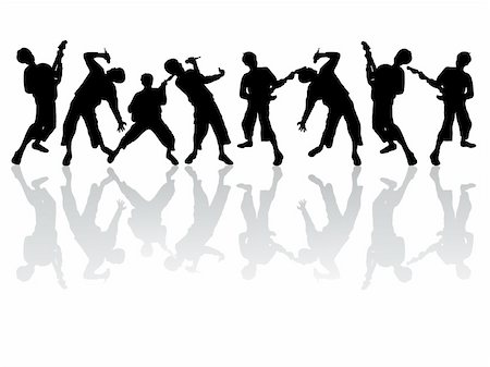silhouette of dancers at party - vector eps10 illustration of teenager silhouettes singing and playing the e-guitar Stock Photo - Budget Royalty-Free & Subscription, Code: 400-04215855