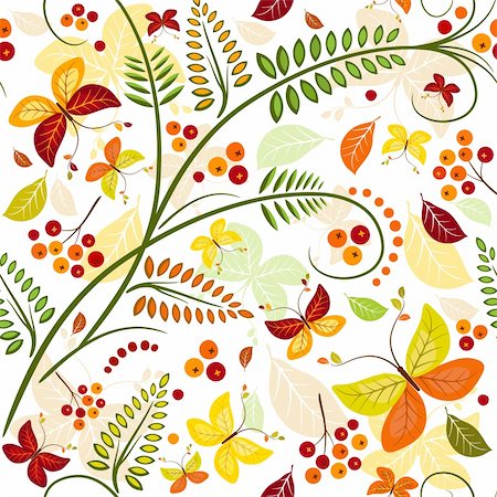 simsearch:400-04279579,k - Floral seamless autumn pattern with butterflies and colorful leaves (vector) Stock Photo - Budget Royalty-Free & Subscription, Code: 400-04216063