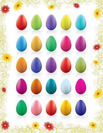 simsearch:400-04242338,k - twenty-five colorful Easter eggs with beautiful floral frame Photographie de stock - Aubaine LD & Abonnement, Code: 400-04216077