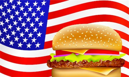 hamburger on a waving American flag Stock Photo - Budget Royalty-Free & Subscription, Code: 400-04216104