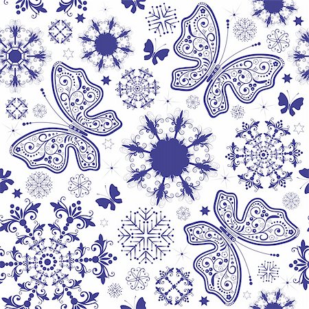 simsearch:400-04728067,k - Seamless white-violet christmas wallpaper with snowflakes and butterflies (vector) Foto de stock - Super Valor sin royalties y Suscripción, Código: 400-04216217