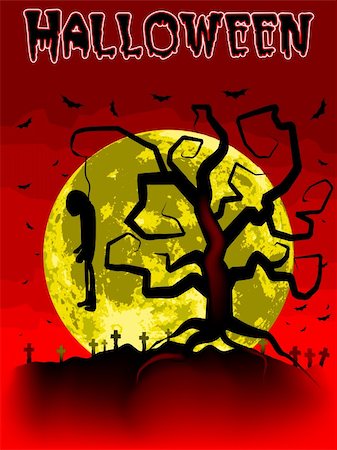 simsearch:400-05680756,k - Halloween vector illustration scene, with hung up man, moon and spooky tree. Stock Photo - Budget Royalty-Free & Subscription, Code: 400-04216218