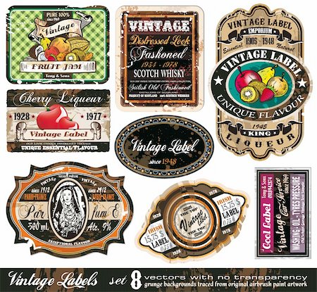 simsearch:400-04821109,k - Vintage Labels Collection - 8 design elements with original antique style -Set 8 Stockbilder - Microstock & Abonnement, Bildnummer: 400-04216230