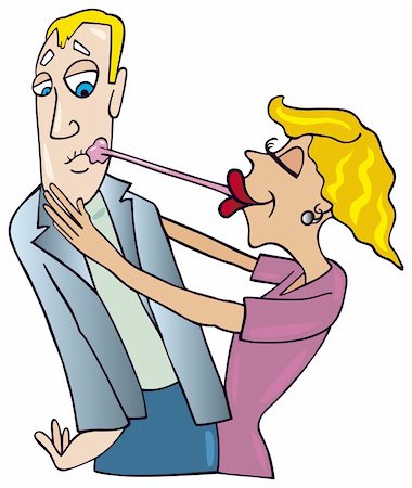 funny pictures people chewing gum - Humorous illustration of woman kissing man with chewing gum Stock Photo - Budget Royalty-Free & Subscription, Code: 400-04216247