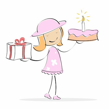 simsearch:400-04291488,k - illustration of vector girl holdig cake and gift box in two hands on an isolated background Stock Photo - Budget Royalty-Free & Subscription, Code: 400-04216370